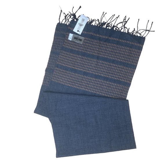 NWT Cecchi e Cecchi 100% Wool Italian Gray & Tan Stripe Fringe Scarf-OS - Picture 2 of 10